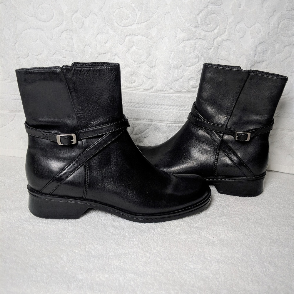 Clarks Black Boots/ Booties with Buckle Accent